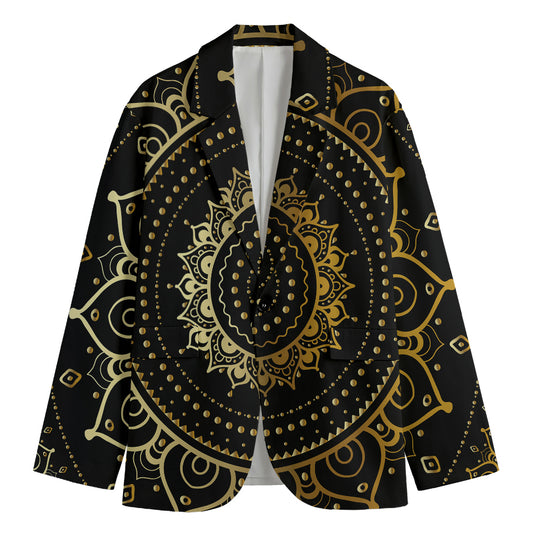 Black And Gold Mandala Print Men's Blazer