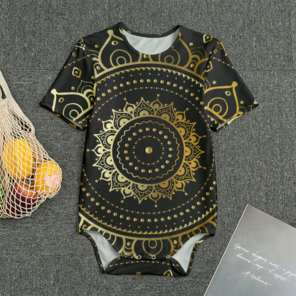 Black And Gold Mandala Print Men's Bodysuit