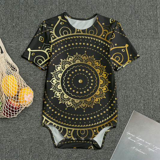 Black And Gold Mandala Print Men's Bodysuit