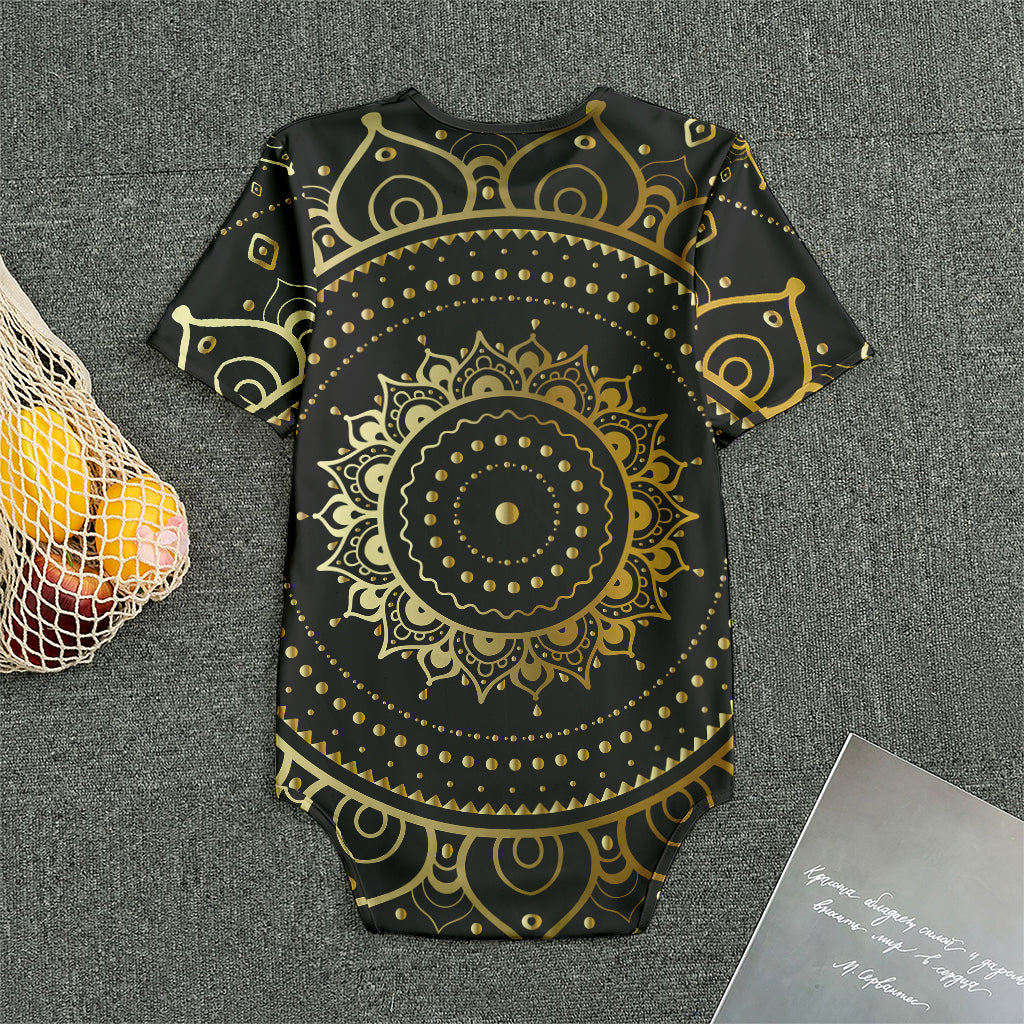 Black And Gold Mandala Print Men's Bodysuit