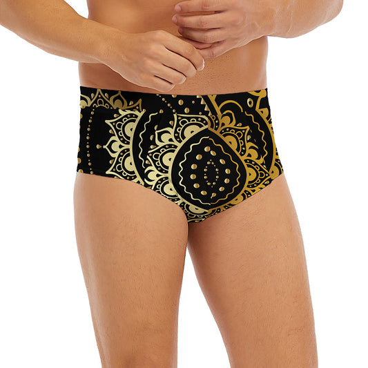 Black And Gold Mandala Print Men's Briefs