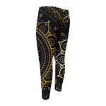 Black And Gold Mandala Print Men's Compression Pants
