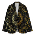 Black And Gold Mandala Print Men's Cotton Blazer