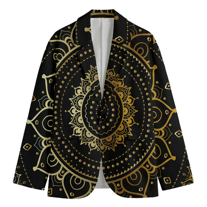 Black And Gold Mandala Print Men's Cotton Blazer
