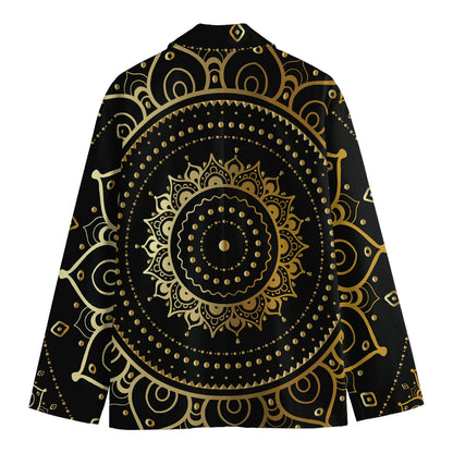 Black And Gold Mandala Print Men's Cotton Blazer
