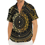 Black And Gold Mandala Print Men's Deep V-Neck Shirt