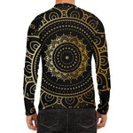 Black And Gold Mandala Print Men's Long Sleeve Rash Guard