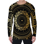 Black And Gold Mandala Print Men's Long Sleeve T-Shirt