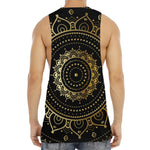 Black And Gold Mandala Print Men's Muscle Tank Top