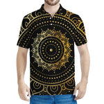 Black And Gold Mandala Print Men's Polo Shirt