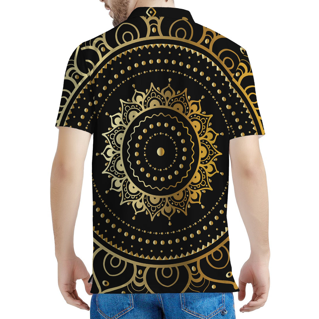 Black And Gold Mandala Print Men's Polo Shirt