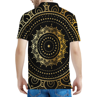 Black And Gold Mandala Print Men's Polo Shirt