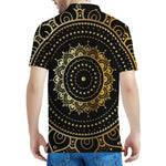 Black And Gold Mandala Print Men's Polo Shirt