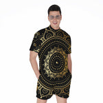Black And Gold Mandala Print Men's Rompers