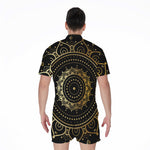 Black And Gold Mandala Print Men's Rompers