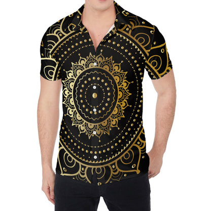 Black And Gold Mandala Print Men's Shirt