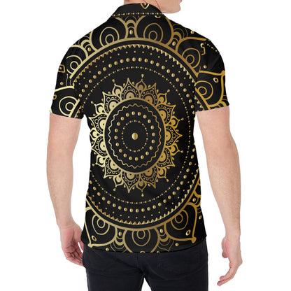 Black And Gold Mandala Print Men's Shirt