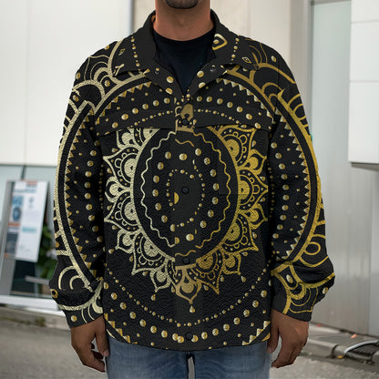 Black And Gold Mandala Print Men's Shirt Jacket