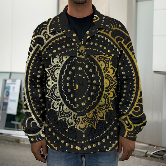 Black And Gold Mandala Print Men's Shirt Jacket