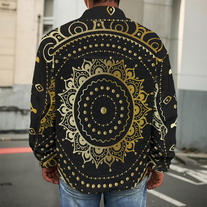 Black And Gold Mandala Print Men's Shirt Jacket