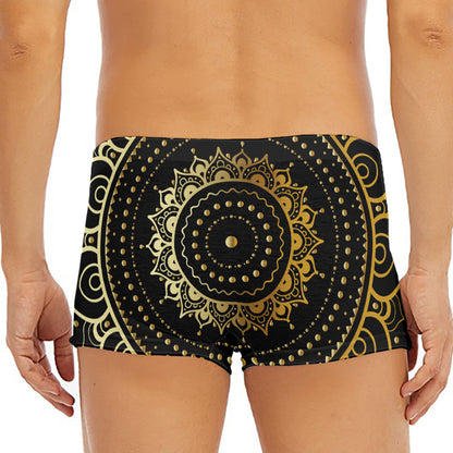 Black And Gold Mandala Print Men's Short Boxer Briefs
