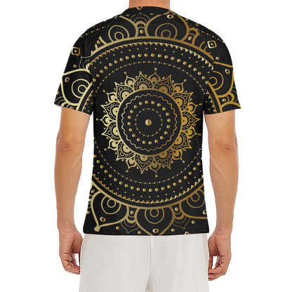 Black And Gold Mandala Print Men's Short Sleeve Rash Guard