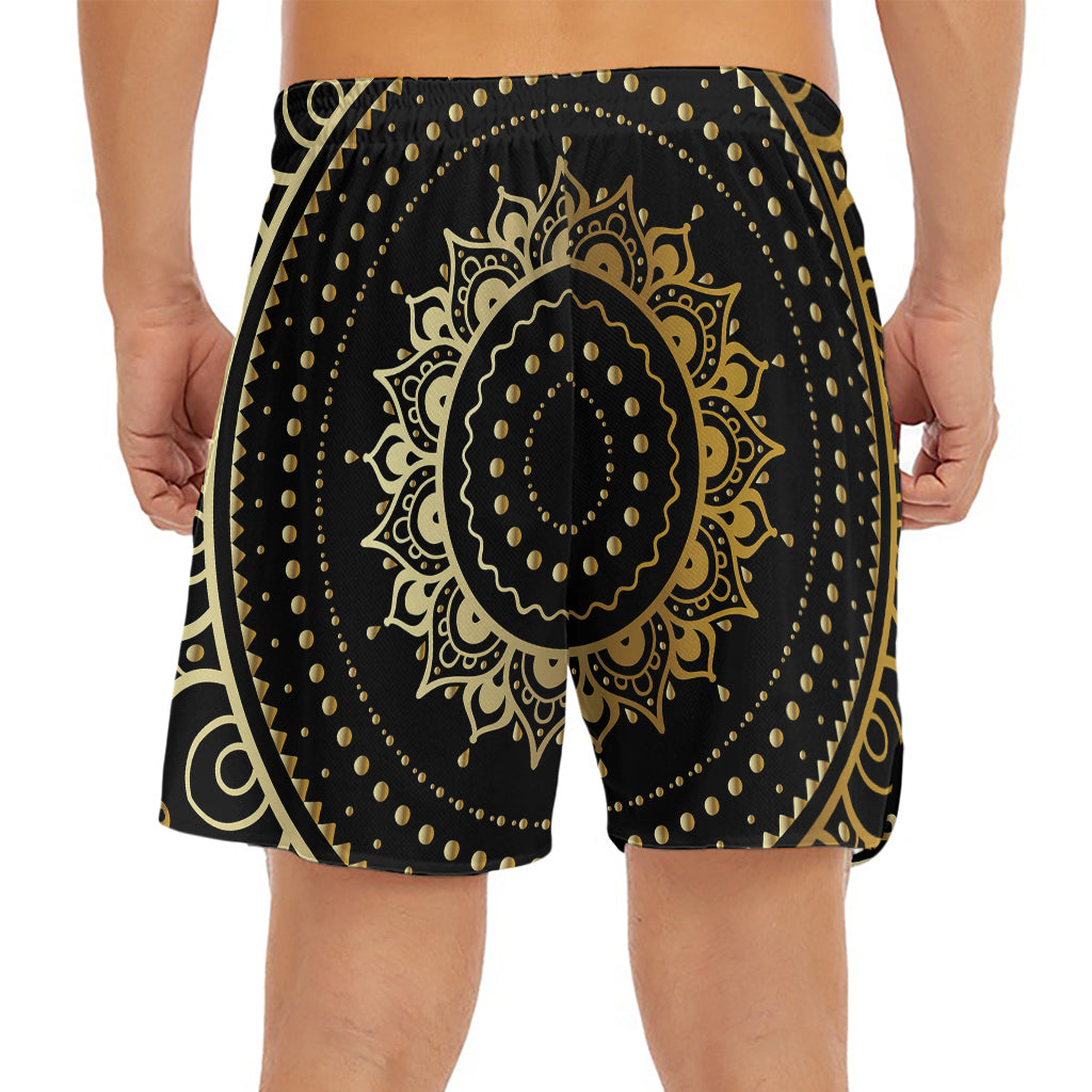 Black And Gold Mandala Print Men's Split Running Shorts