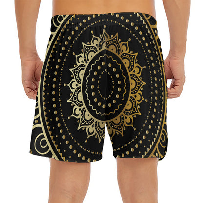 Black And Gold Mandala Print Men's Split Running Shorts