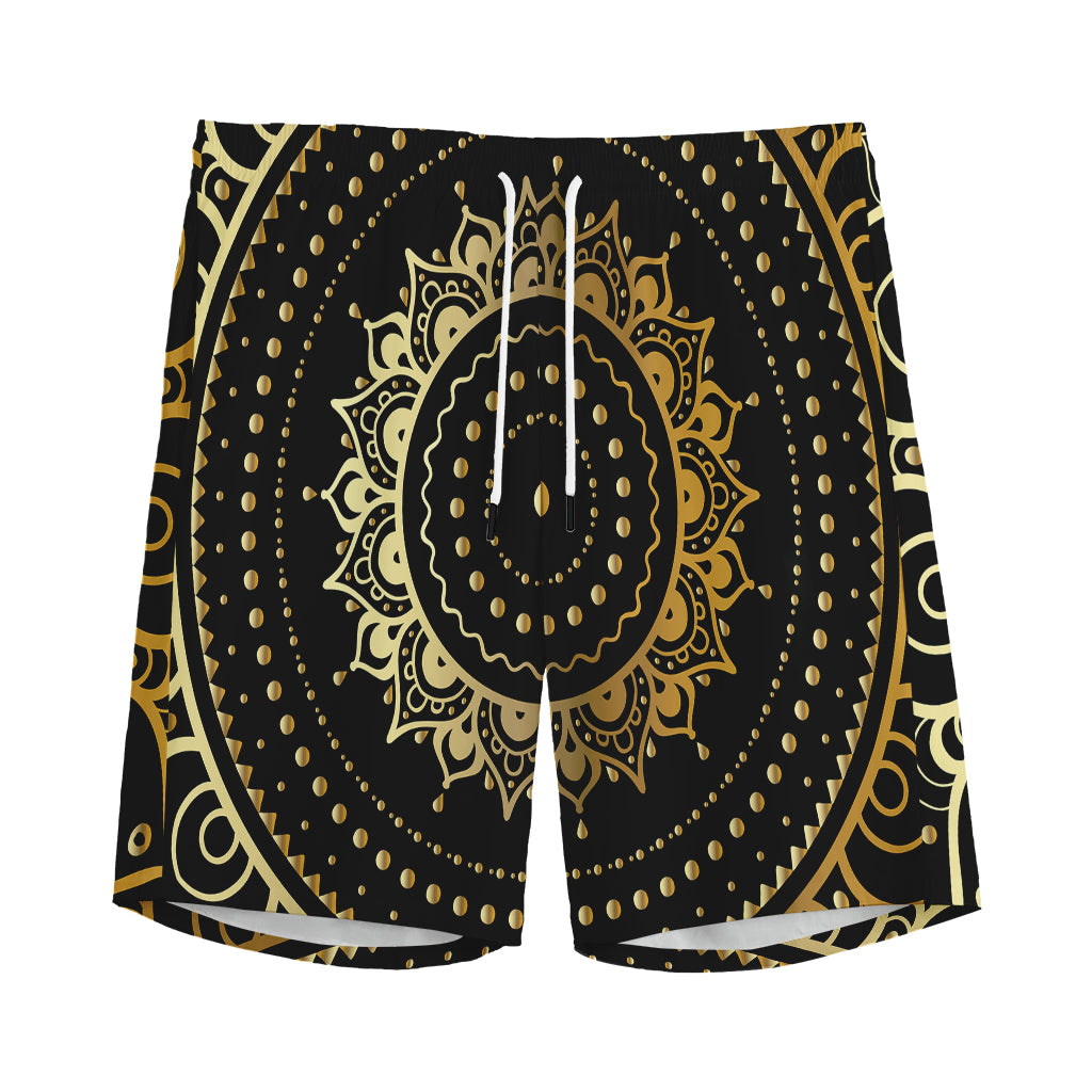 Black And Gold Mandala Print Men's Sports Shorts