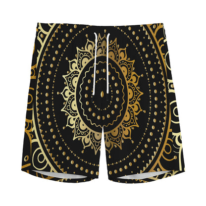 Black And Gold Mandala Print Men's Sports Shorts