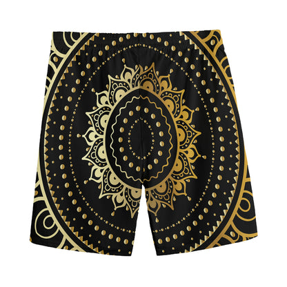 Black And Gold Mandala Print Men's Sports Shorts