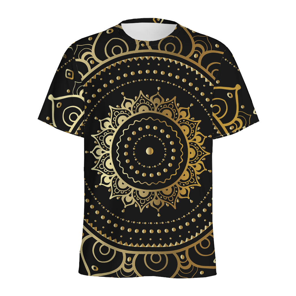 Black And Gold Mandala Print Men's Sports T-Shirt