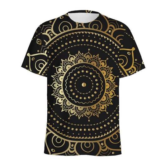 Black And Gold Mandala Print Men's Sports T-Shirt
