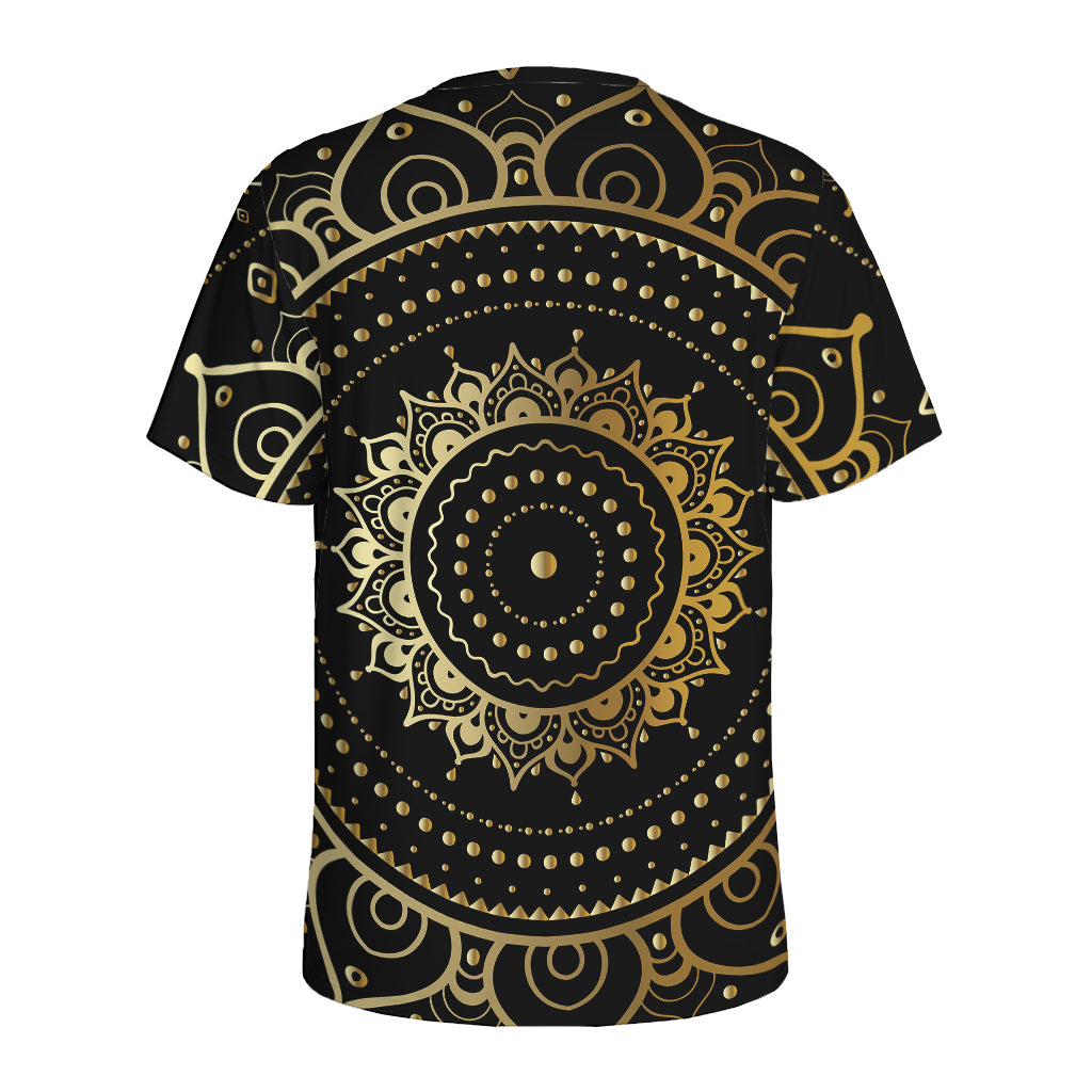 Black And Gold Mandala Print Men's Sports T-Shirt