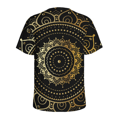 Black And Gold Mandala Print Men's Sports T-Shirt