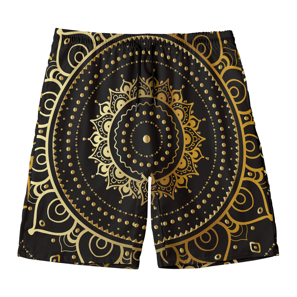 Black And Gold Mandala Print Men's Swim Trunks