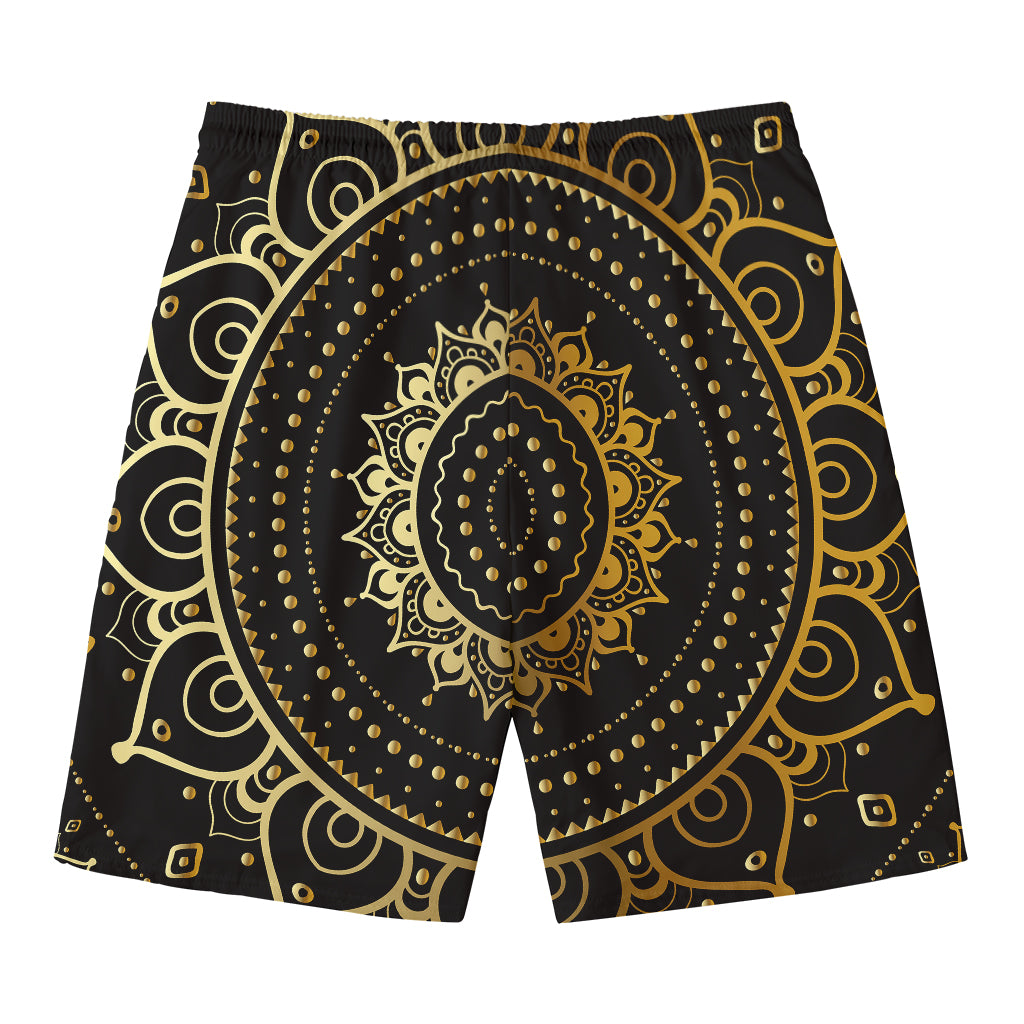 Black And Gold Mandala Print Men's Swim Trunks