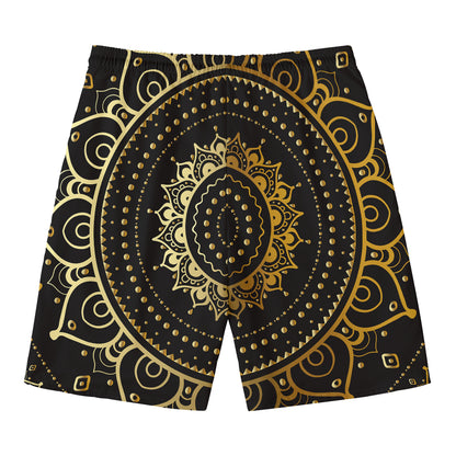 Black And Gold Mandala Print Men's Swim Trunks