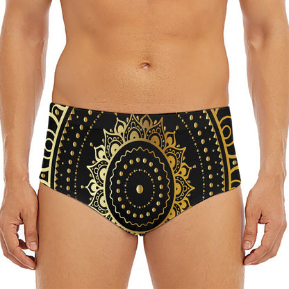 Black And Gold Mandala Print Men's Triangle Swim Briefs