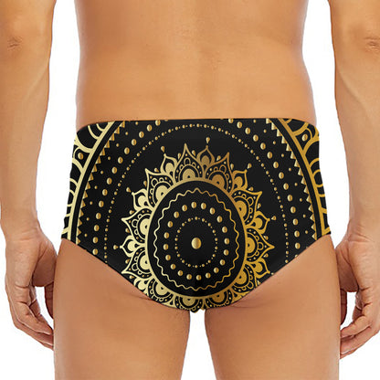 Black And Gold Mandala Print Men's Triangle Swim Briefs