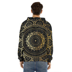 Black And Gold Mandala Print Men's Velvet Pullover Hoodie