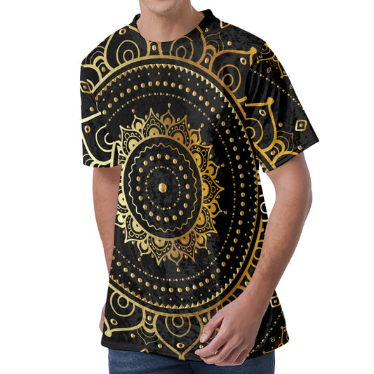 Black And Gold Mandala Print Men's Velvet T-Shirt