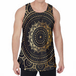 Black And Gold Mandala Print Men's Velvet Tank Top