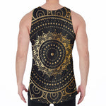 Black And Gold Mandala Print Men's Velvet Tank Top