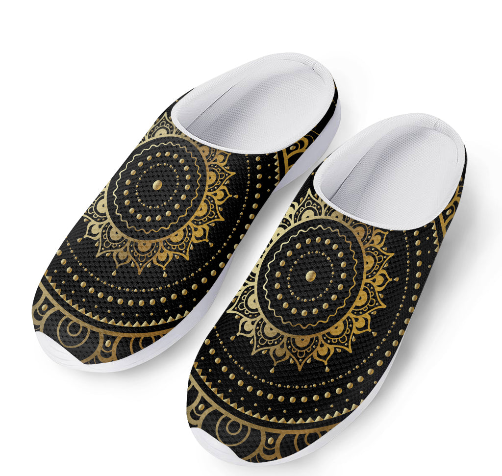 Black And Gold Mandala Print Mesh Casual Shoes