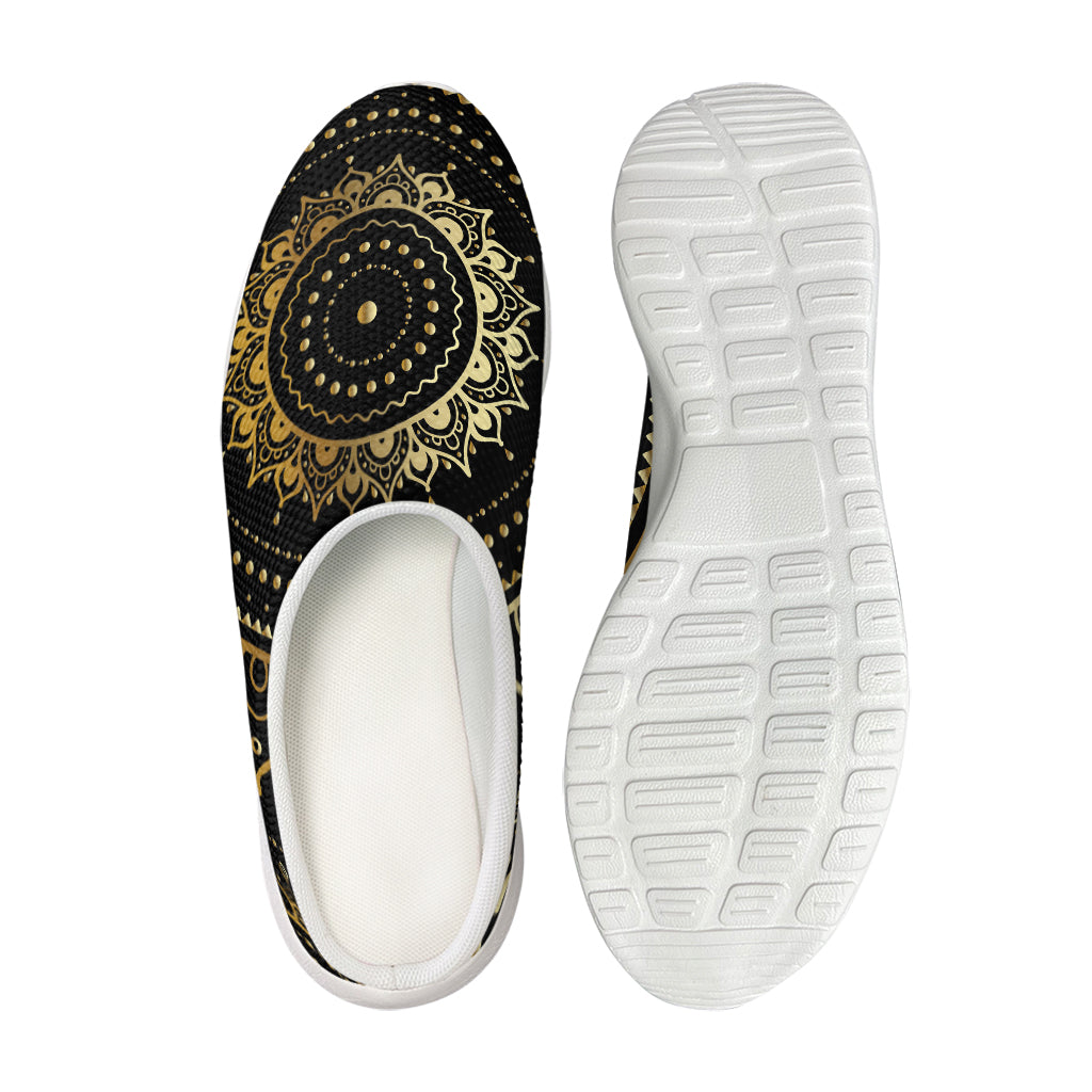 Black And Gold Mandala Print Mesh Casual Shoes