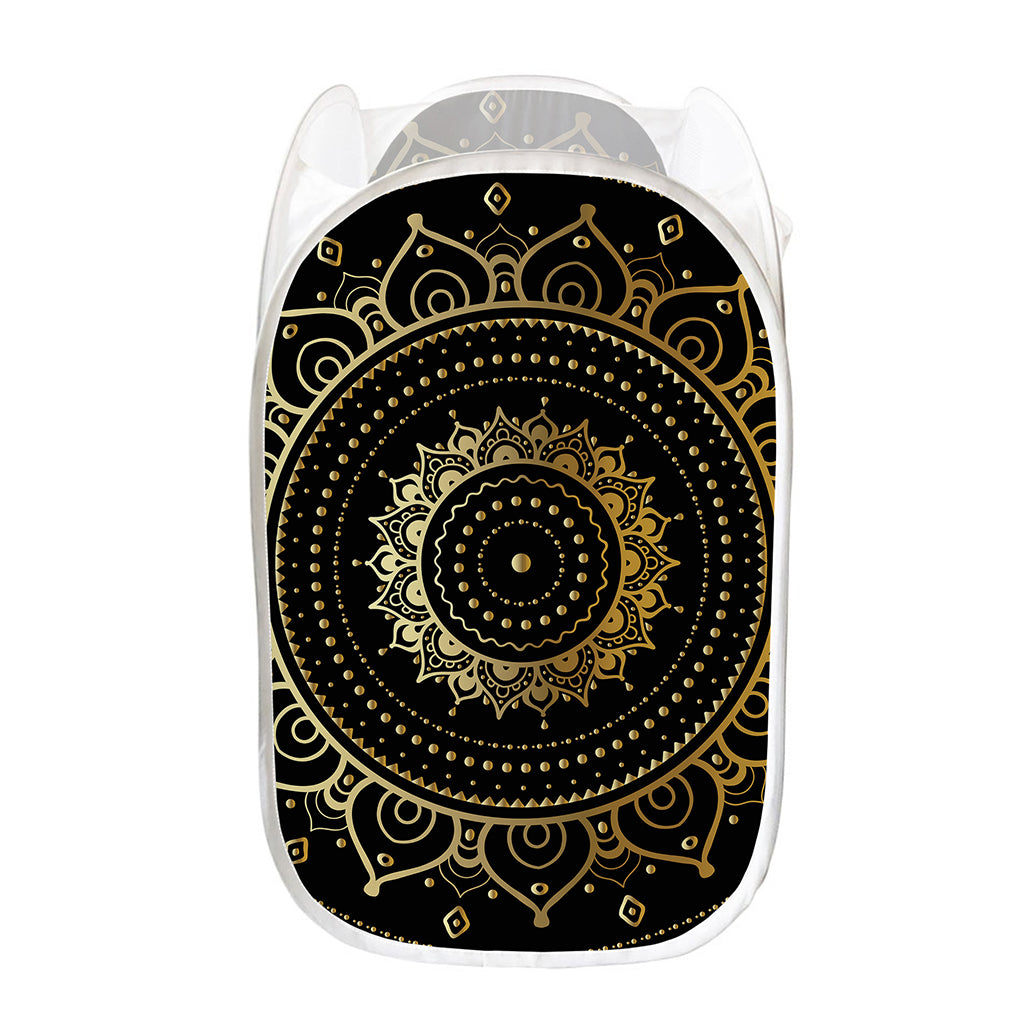 Black And Gold Mandala Print Mesh Laundry Hamper