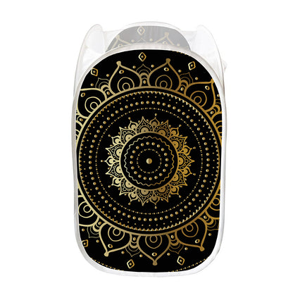 Black And Gold Mandala Print Mesh Laundry Hamper