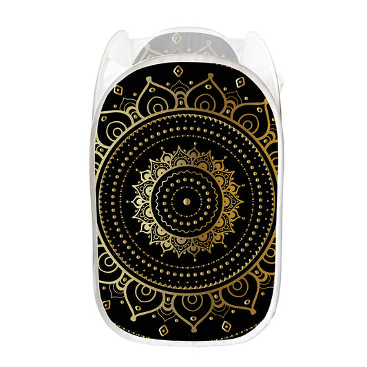 Black And Gold Mandala Print Mesh Laundry Hamper