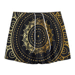 Black And Gold Mandala Print Mesh Shorts